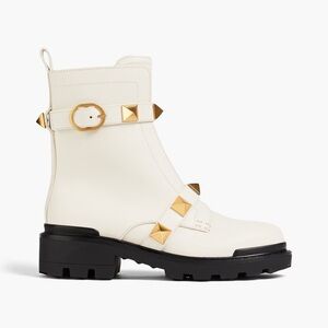 Valentino Garavani Ivory and Gold Combat Boots